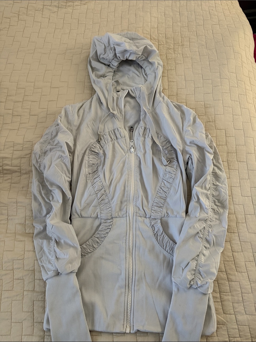 Lululemon Light Gray Hooded Women's Jacket with Ruffled Trim - Picture 1 of 3